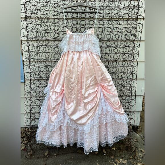 Vintage 80s ZumZum Peach Ruffle Lace Pickups Miss Peach Bo Peep Gown Dress 5/6 - Picture 2 of 11